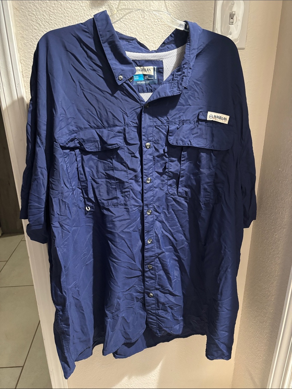 Magellan Outdoors Navy and Teal Relaxed Fit Fishing Shirt Label 3XL